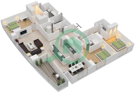 المخططات الطابقية لتصميم التصميم 2 FLOOR 2-36 شقة 3 غرف نوم - ذا ريزيدينس 1