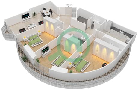 AG大厦 - 3 卧室公寓类型／单位C / UNIT 8戶型图