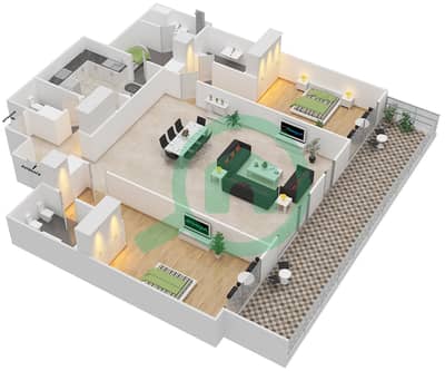 المخططات الطابقية لتصميم النموذج M شقة 2 غرفة نوم - أوشيانا أتلانتيك