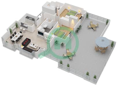 المخططات الطابقية لتصميم التصميم 1 FLOOR 3 شقة 2 غرفة نوم - ذا ريزيدينس 7