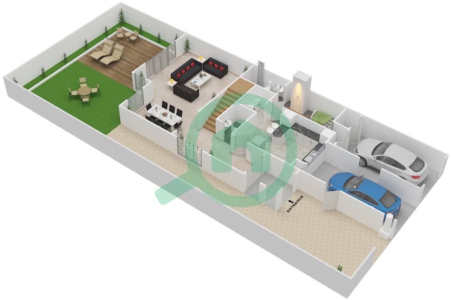 Bloom Gardens - 3 Bedroom Townhouse Type E Floor plan Ground Floor image3D