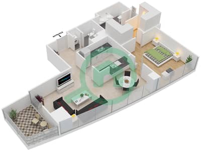 Резиденс 7 - Апартамент 1 Спальня планировка Гарнитур, анфилиада комнат, апартаменты, подходящий 3B FLOOR 3