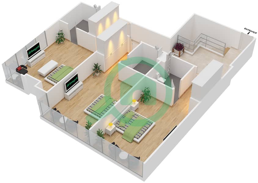 المخططات الطابقية لتصميم الوحدة P1 تاون هاوس 4 غرف نوم - الموجة Upper Floor image3D