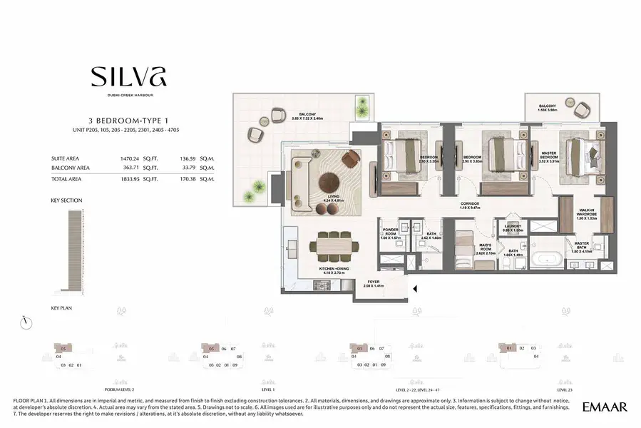 3 BR floor plan