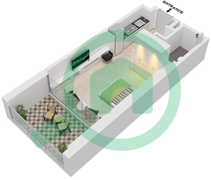 Binghatti Skyrise Tower C - 单身公寓类型01,04戶型图 Type 01,04 interactive3D