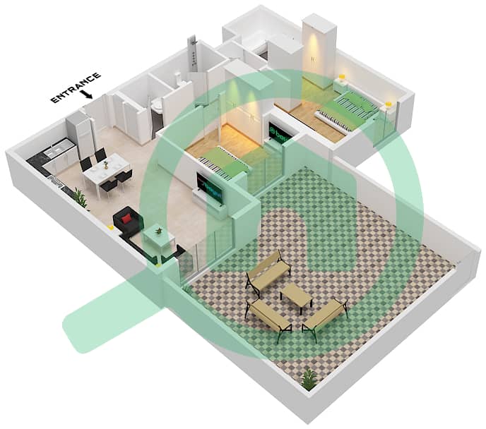 Crystal Residences Tower A - 2 Bedroom Apartment Type/unit 2A-1 / UNIT 7 FLOOR 3 Floor plan Type 2A-1 Unit 7 Floor 3 interactive3D
