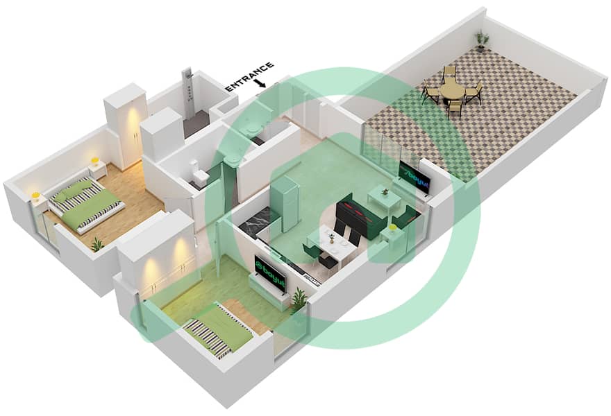 Crystal Residences Tower A - 2 Bedroom Apartment Type/unit 2B / UNIT 13 FLOOR 3 Floor plan Type 2B Unit 13 Floor 3 interactive3D