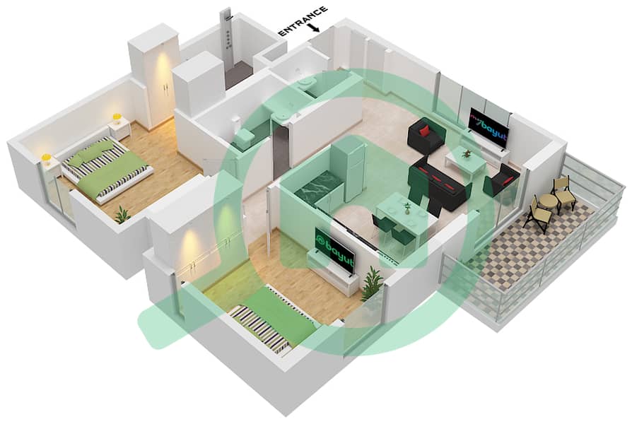 Crystal Residences Tower A - 2 Bedroom Apartment Type/unit 2B-1 / UNIT 13 FLOOR 4-11 Floor plan Type 2B-1 Unit 13 Floor 4-11 interactive3D