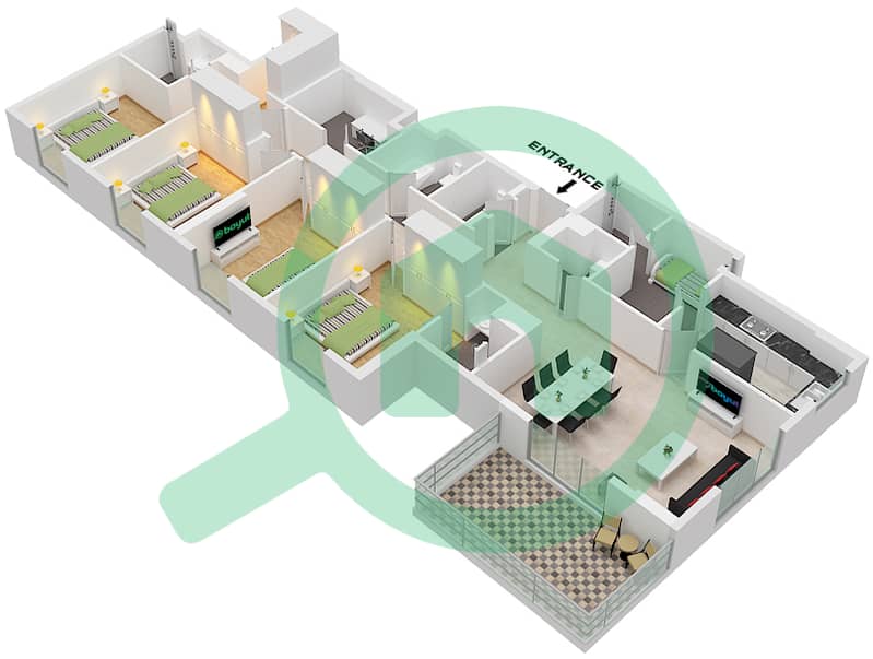 Crystal Residences Tower A - 4 Bedroom Apartment Type/unit 4A-1 / UNIT 2 FLOOR 4-10 Floor plan Type 4A-1 Unit 2 Floor 4-10 interactive3D