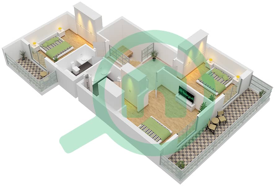 Crystal Residences Tower A - 4 Bedroom Apartment Type/unit 4D-B / UNIT 2 FLOOR 11,12 Floor plan Type 4D-B Unit 2 Upper Floor 12 interactive3D