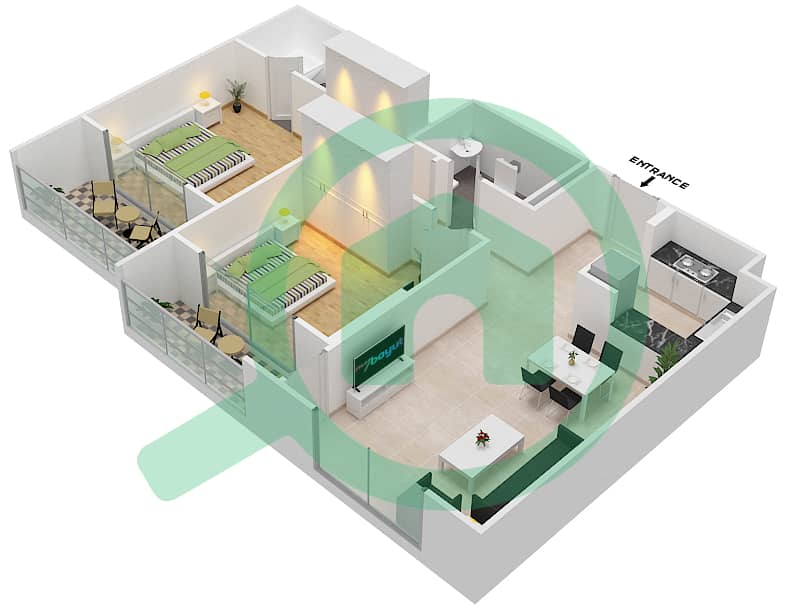 Genesis By Meraki - 2 Bedroom Apartment Unit 20 FLOOR 1-8 Floor plan interactive3D