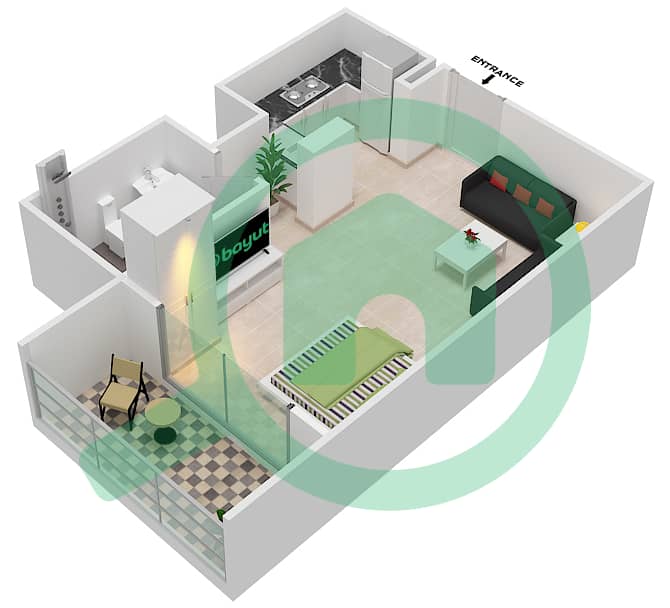 Genesis By Meraki - Studio Apartment Unit 15 FLOOR 2-8 Floor plan interactive3D