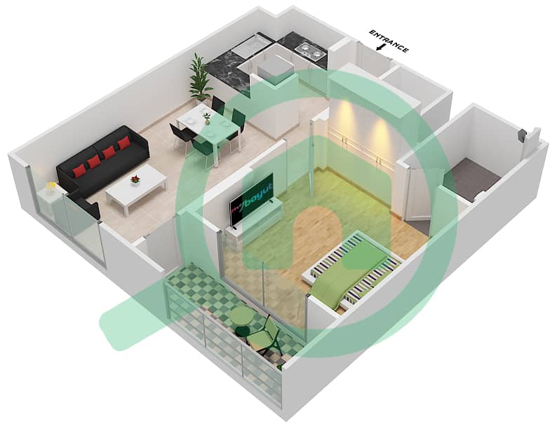Genesis By Meraki - 1 Bedroom Apartment Unit 3 FLOOR 9-10 Floor plan interactive3D