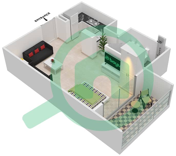 Генезис от Мераки - Апартамент Студия планировка Единица измерения 6 FLOOR 9 interactive3D