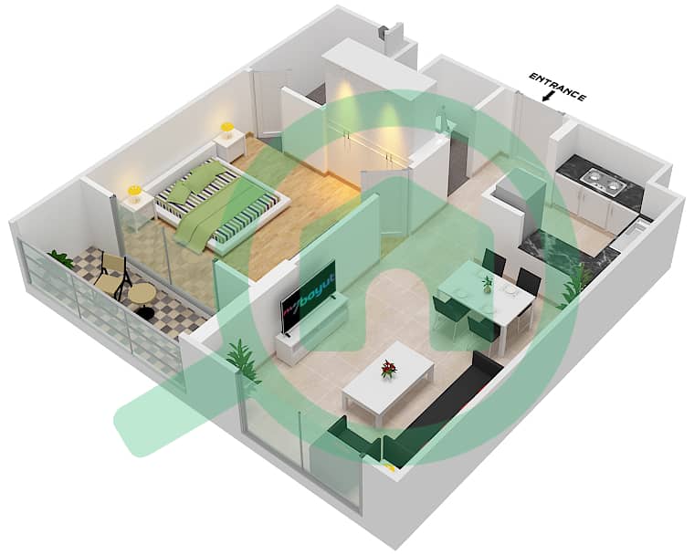 Genesis by Meraki - 1 Bedroom Apartment Unit 9 FLOOR 9 Floor plan interactive3D