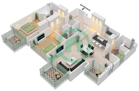 The Atria Residences - 2 Bedroom Apartment Type 2A1 Floor plan