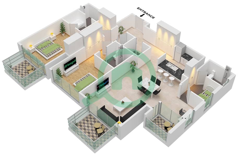 The Atria Residences - 2 Bedroom Apartment Type 2A1 Floor plan Type 2A1 interactive3D