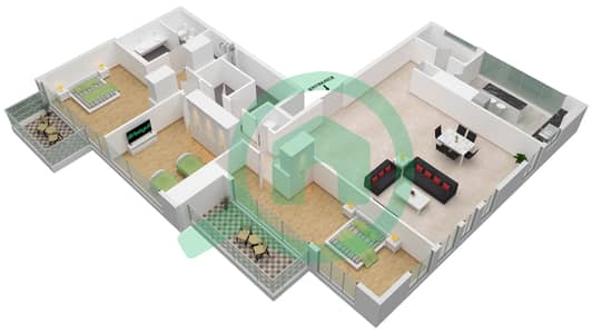 The Atria Residences - 3 Bedroom Apartment Type 3B1 Floor plan