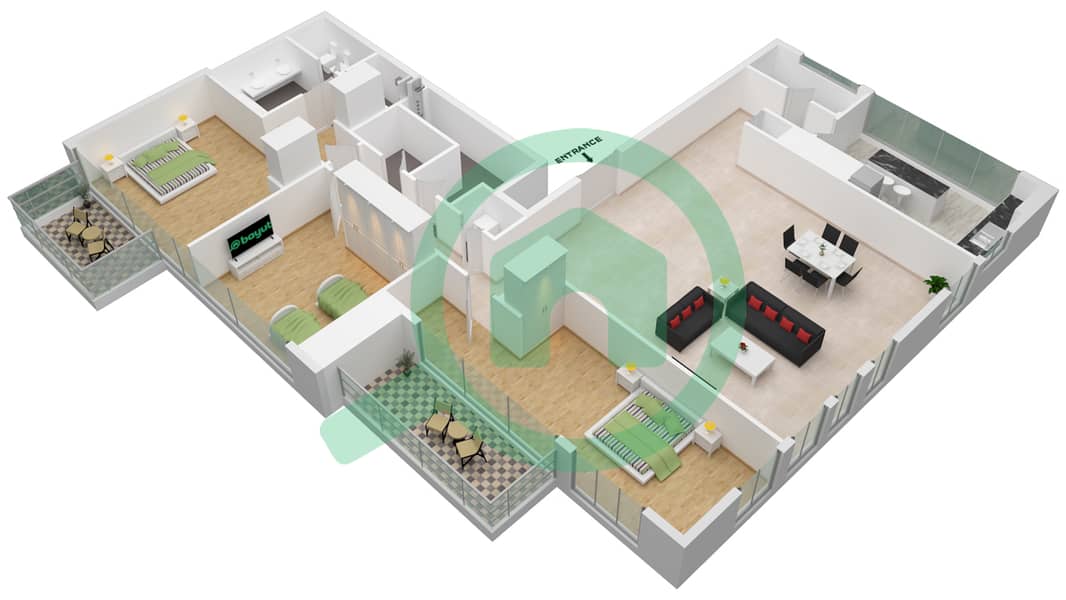 The Atria Residences - 3 Bedroom Apartment Type 3B1 Floor plan Type 3B1 interactive3D