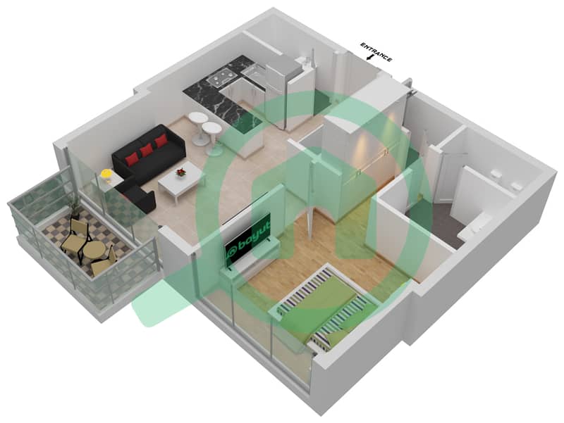The Atria Residences - 1 Bedroom Apartment Type 1A1 Floor plan Type 1A1 interactive3D
