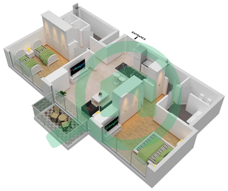 The Atria Residences - 2 Bedroom Apartment Type 2A2 Floor plan Type 2A2 interactive3D