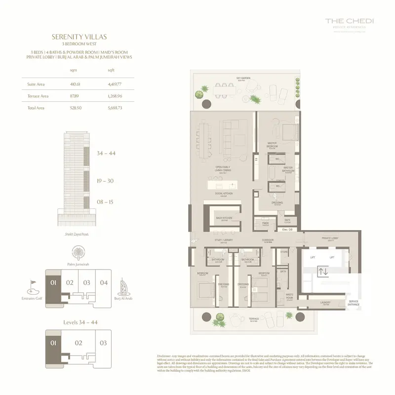 3 BR floor plan