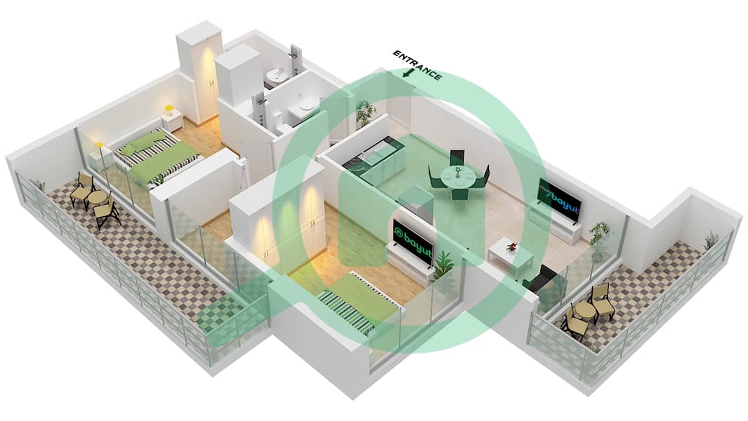 Elitz 2 by Danube Tower 1 - 2 Bedroom Apartment Type/unit B / UNIT 5-7 FLOOR 5-17 Floor plan Type B Unit 7 Floor 5-17,21-25 
Unit 5 Floor 19 
Unit 6 Floor 27,29-35,37-41 interactive3D