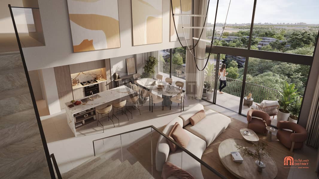 4 DISTRIKT Ghaf Woods_3BD Penthouse Living Room Top View. jpg