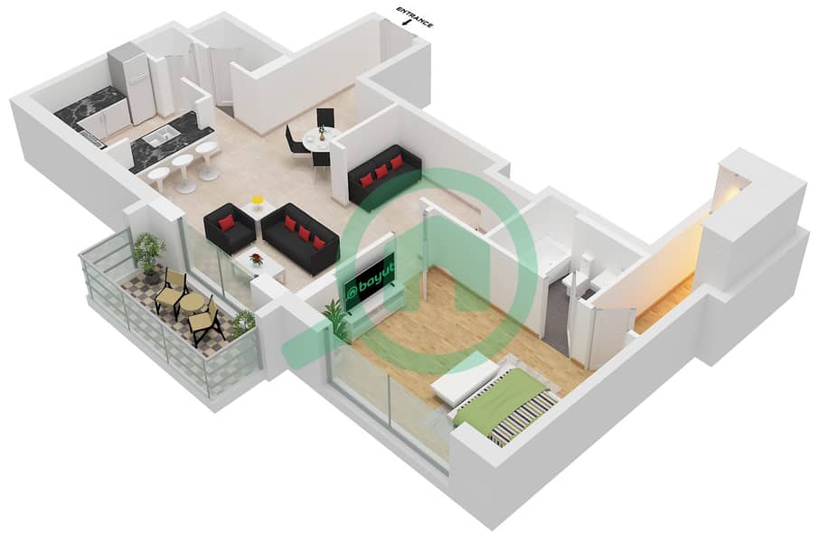المخططات الطابقية لتصميم الوحدة 9 شقة 1 غرفة نوم - بوليفارد سنترال 2 Unit 9 interactive3D