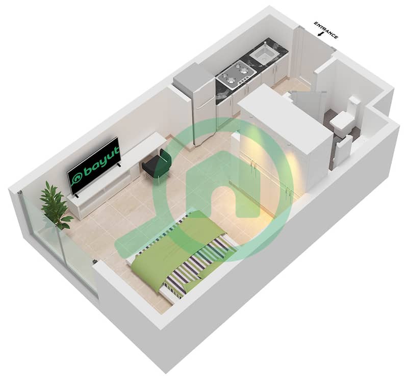 المخططات الطابقية لتصميم النموذج B شقة استوديو - طراز Type B interactive3D