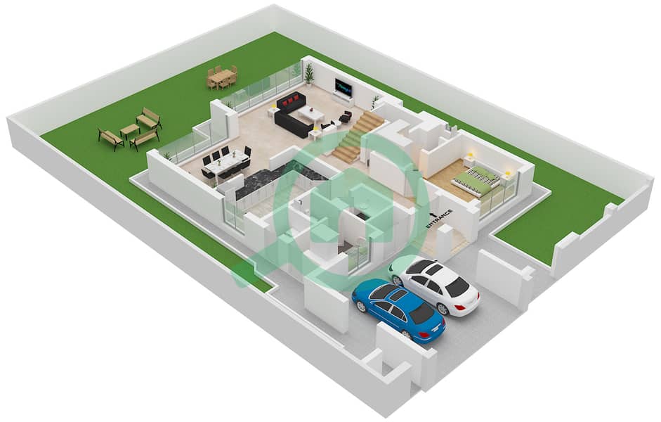 المخططات الطابقية لتصميم النموذج A فیلا 4 غرف نوم - فلل ند الشبا Type A Floor Ground interactive3D