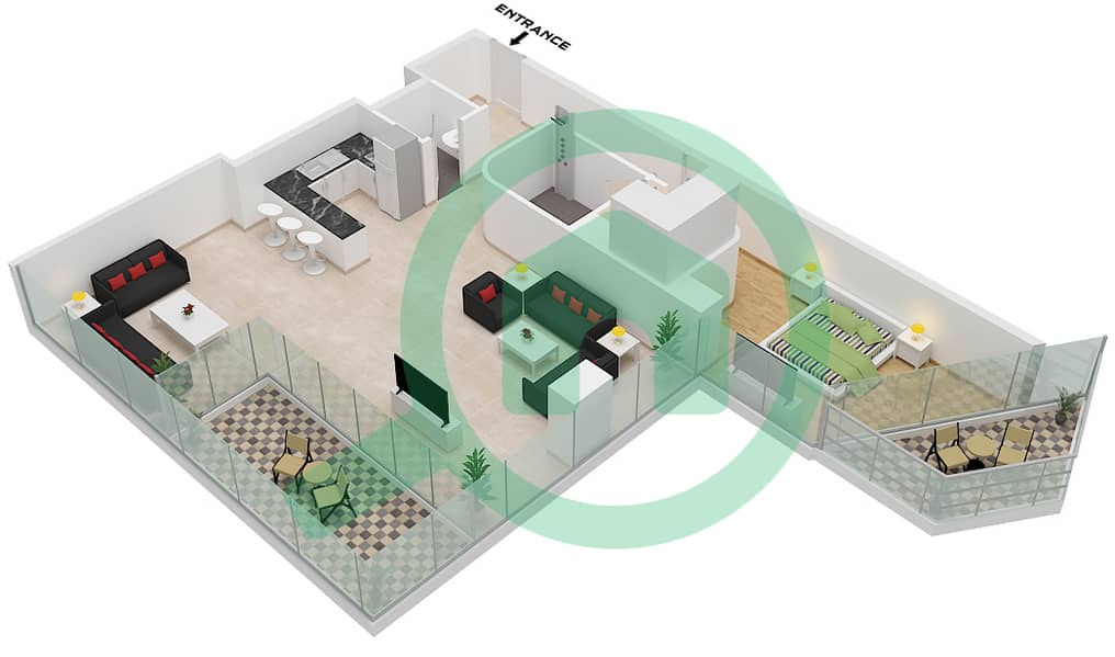 المخططات الطابقية لتصميم التصميم 23 FLOOR 9-46 شقة 1 غرفة نوم - الحبتور تاور Suite 23 Floor 9-46 interactive3D