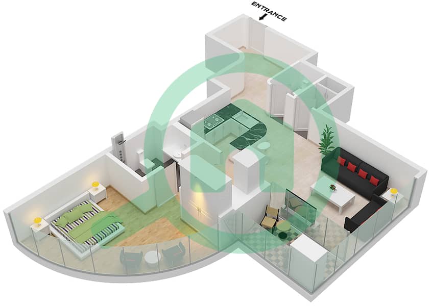Al Habtoor Tower - 1 Bedroom Apartment Suite 10 FLOOR 9-46 Floor plan Suite 10 Floor 9-46 interactive3D