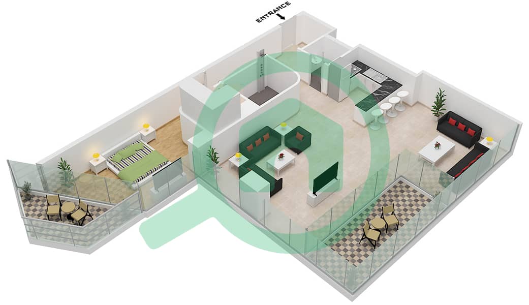 Al Habtoor Tower - 1 Bedroom Apartment Suite 4 FLOOR 9-46 Floor plan Suite 4 Floor 9-46 interactive3D