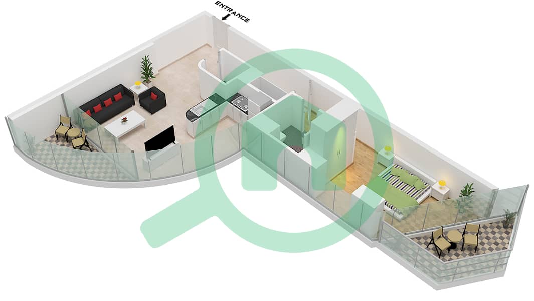 المخططات الطابقية لتصميم التصميم 21 FLOOR 49-69 شقة 1 غرفة نوم - الحبتور تاور Suite 21 Floor 49-69 interactive3D