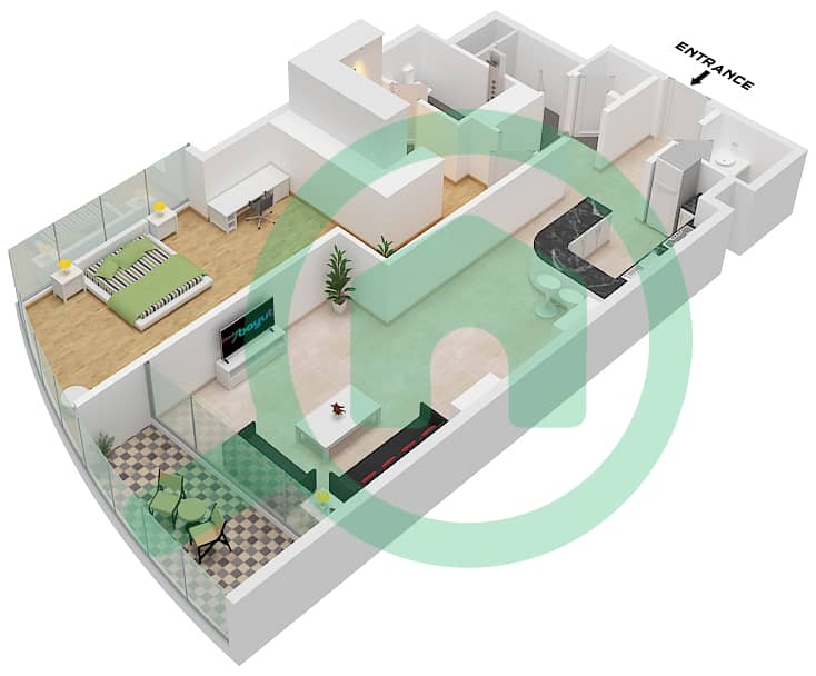 المخططات الطابقية لتصميم التصميم 26 FLOOR 49-69 شقة 1 غرفة نوم - الحبتور تاور Suite 26 Floor 49-69 interactive3D