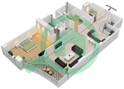 المخططات الطابقية لتصميم التصميم 15 FLOOR 49-69 شقة 1 غرفة نوم - الحبتور تاور