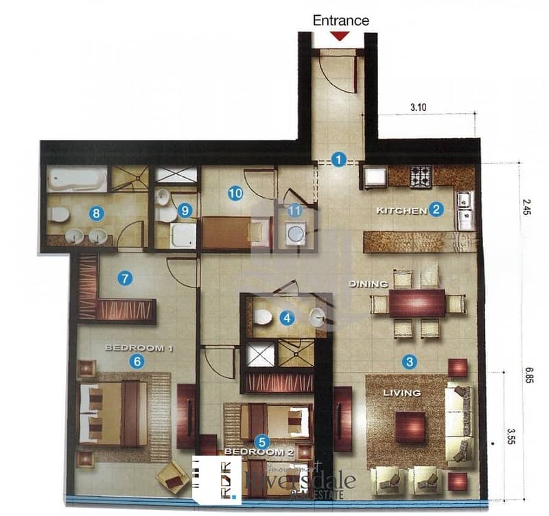 21 2 bedroom plus DQ  floor 17 to 34 bua 1248.6 sqft Gate Tower 1. jpg