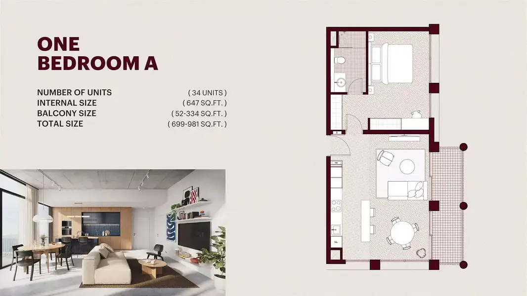 1 BR floor plan