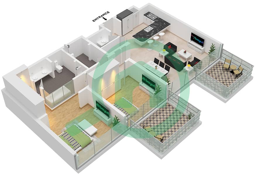 Эллингтон Бич Хаус - Апартамент 2 Cпальни планировка Тип 1 Type 1 Floor Ground,1-6 interactive3D
