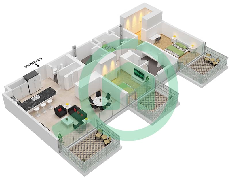 艾灵顿海滩之家 - 2 卧室公寓类型5戶型图 Type 5 Floor 1-6 interactive3D