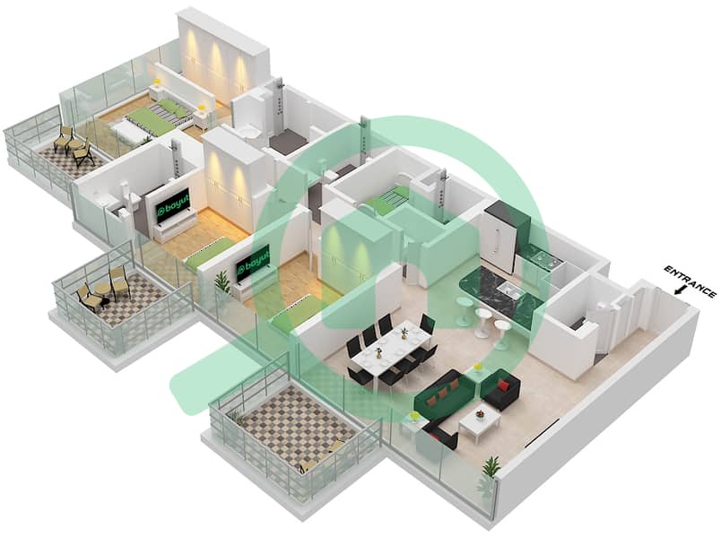 Ellington Beach House - 3 Bedroom Apartment Type 1 Floor plan Type 1 Floor Ground,1-6 interactive3D
