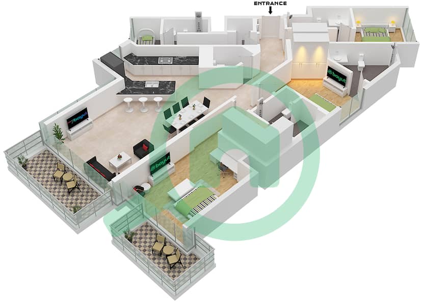 المخططات الطابقية لتصميم النموذج 2 شقة 3 غرف نوم - إلينغتون بيتش هاوس Type 2 Floor 1-6 interactive3D