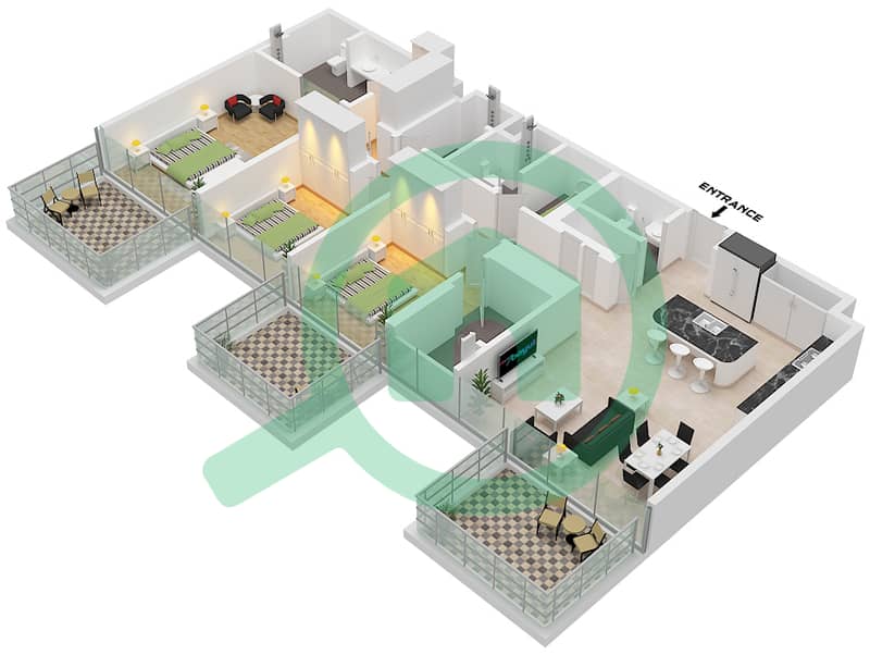 Ellington Beach House - 3 Bedroom Apartment Type 3 Floor plan Type 3 Floor 1-6 interactive3D