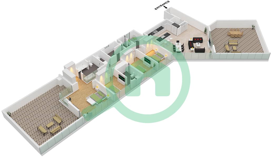 Эллингтон Бич Хаус - Апартамент 4 Cпальни планировка Тип 1 Type 1 Floor Penthouse interactive3D