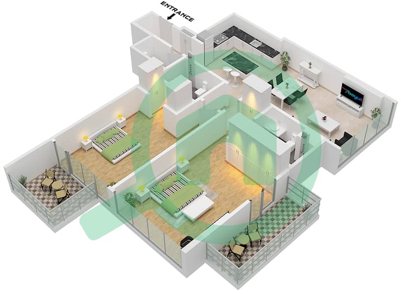 O Ten - 2 Bedroom Apartment Type A Floor plan Type A interactive3D