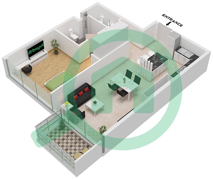 O Ten - 1 Bedroom Apartment Unit 3 FLOOR 1-10 Floor plan Unit 3 Floor 1-10 interactive3D