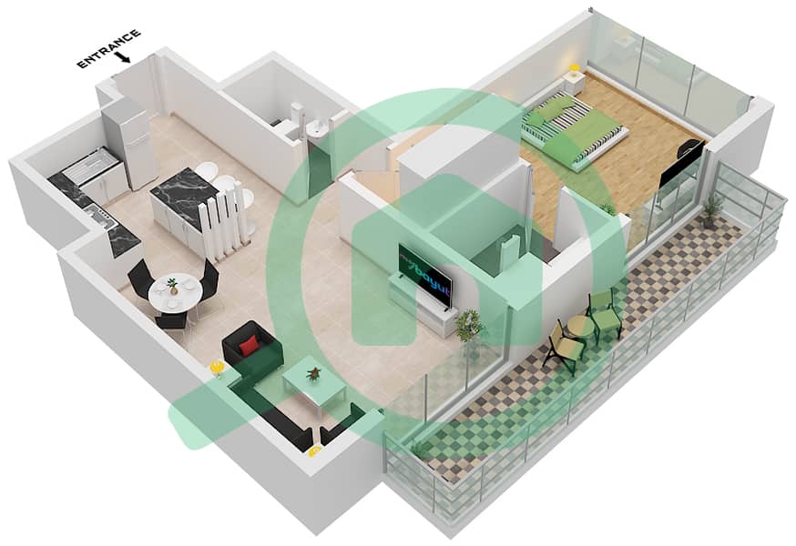 O Ten - 1 Bedroom Apartment Unit 1 FLOOR 2-10 Floor plan Unit 1 Floor 2-10 interactive3D