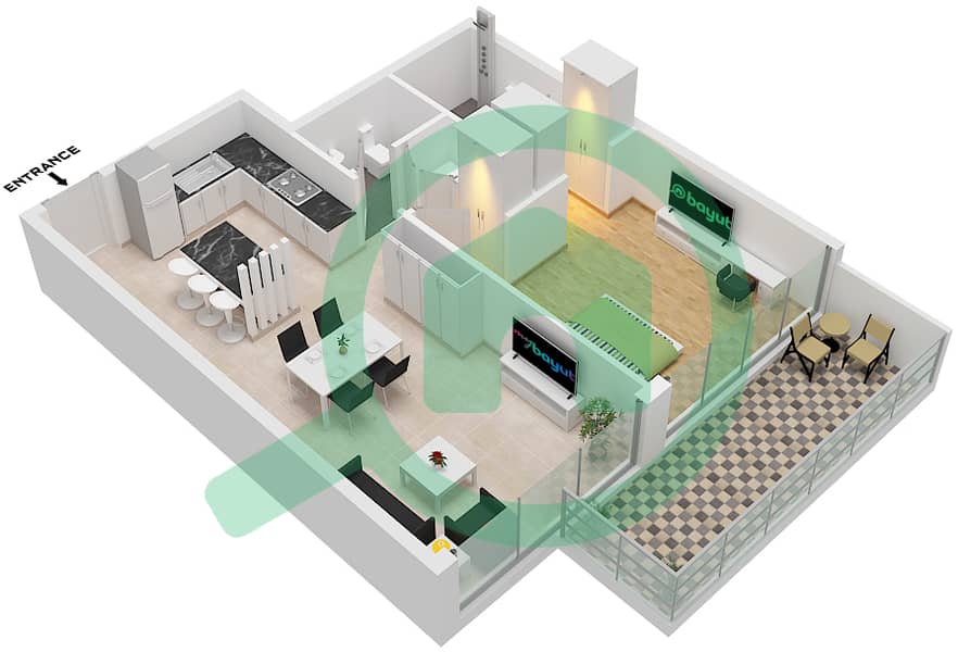 O Ten - 1 Bedroom Apartment Unit 7 FLOOR 2-10 Floor plan Unit 7 Floor 2-10 interactive3D