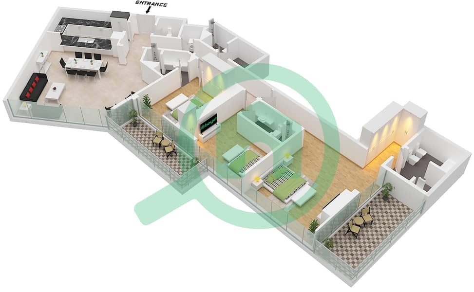 Al Bateen Towers - 3 Bedroom Apartment Unit 04 FLOOR 29 Floor plan Unit 04 Floor 29 interactive3D